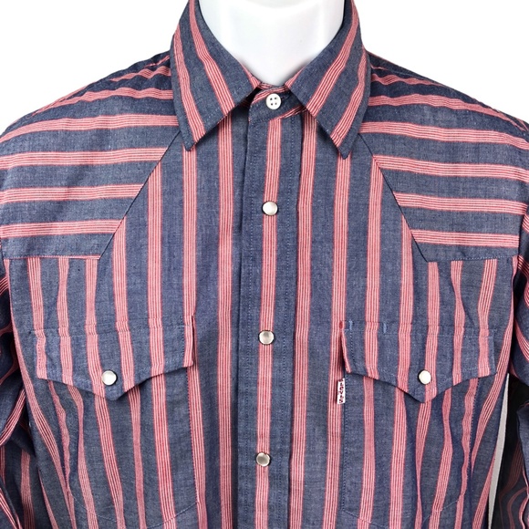 Vintage Levi’s Western Shirt Pearl Snap Stripe M - Picture 2 of 9